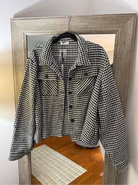 Black & White Houndstooth Button-Up Jacket Shacket Size XXL NWT
